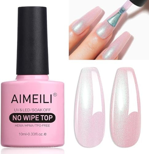 AIMEILI Pearl Top Coat, Perlmutt Überlack UV Top Coat Pearl Nagellack Perlmutt Schimmer mit Thread Shell Nagel 10ml - 003