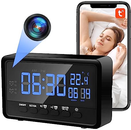Nisanmoon Orologio WiFi Telecamera Nascosta HD 1080P Spia Nascosta con Funzione Sveglia, Mini Telecamera Spia Wifi 2.4 / 5Ghz supporto Visione Notturna e Rilevamento Movimento, Sorveglianza Remota