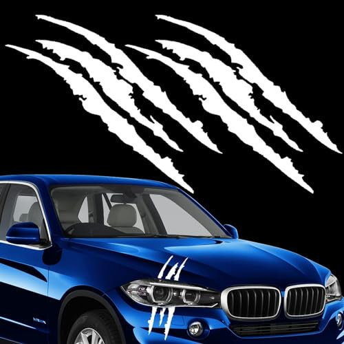 Adesivo per Auto Graffi Artigli, Mostro Graffio, Artiglio Adesivo, Tuning per Fari Dell'Auto, Skateboard (Bianco) - 2 Pezzi