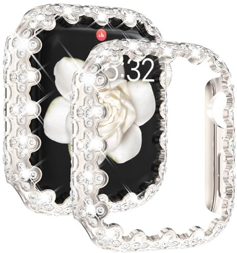 Fullife Custodia Bling compatibile con Apple Watch 41 mm Serie 9/8/7 senza pellicola protettiva per donne, custodia protettiva complessiva con diamanti per iWatch 41 mm, Starlight