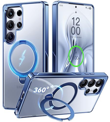 CASEKOO Luxus Titanium Blau für Samsung Galaxy S25 Ultra Hülle mit MagSafe [360° Drehständer] [Nr.1 Magnetkraft] (Militärschutz) Transparent Dünn Handyhülle Stoßfest Schutzhülle S25 Ultra Case 6,9''