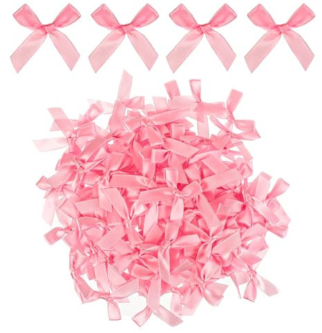 HJZHII Lot de 100 petits nœuds roses en tissu satiné pour sacs à friandises, gâteaux, sucettes, bonbons, cadeaux de mariage, fête prénuptiale, décoration de Noël (rose)