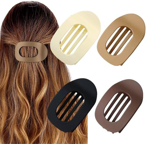 Aobesky 4 Stück Flache Haarklammern für Damen, Haarspange Flach Damen, Flat Claw Clip für Dünnes und Dickes Haar, Matte Starker Halt Seitliche Haarklammern, Gebogenes Design für Liegen und Fahren