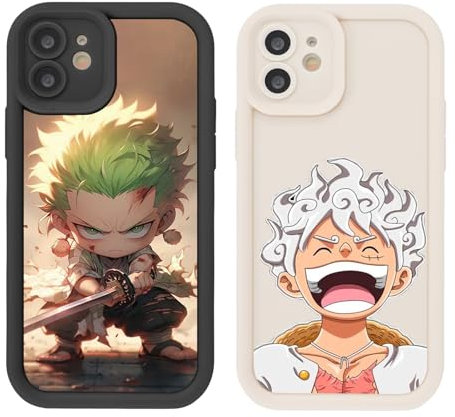 2 Pack Phone Case For iPhone 14 Pro Max 6.7 inch, Anime Gear 5 Nika Luffy Zoro Aesthetics Cartoon Manga Pattern Shockproof Aesthetics Design Full lens Protection Cover for Children Boy Girl, Black