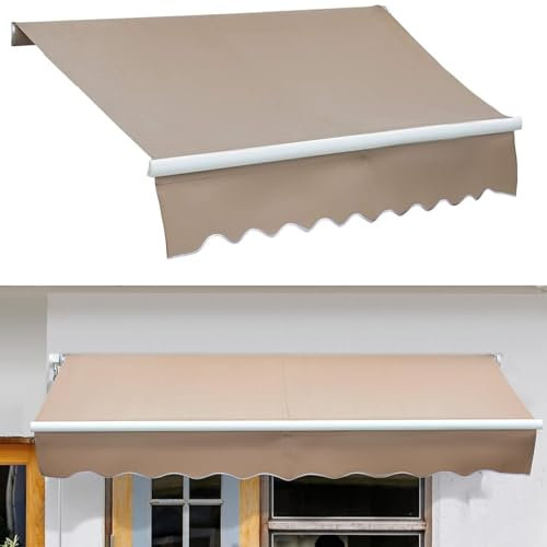 Tenda parasole manuale retrattile per esterni, impermeabile e anti UV, per balcone e terrazza, braccio estensibile, disponibile in nero/grigio/blu/marrone, 3/4/5/6 metri (marrone, 2 x 1,5 m)
