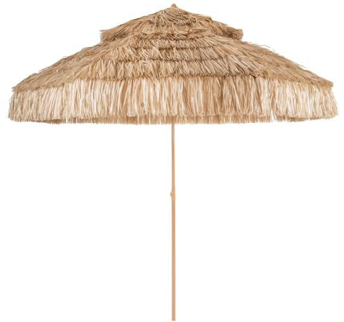 WBQYIPD Sombrilla Tiki de paja de 270 cm, sombrilla de playa hawaiana for exteriores con ventilación y 8 varillas, sombrilla de paja de 2 niveles for jardín y piscina