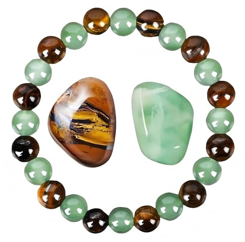 SRIWTDX Riqueza de pulsera de dinero para mujeres, fengshui riqueza y brazalete con suerte con abalor de ojo de cristal y tigre de aventurina verde, atraer riqueza, abundancia y prosperidad