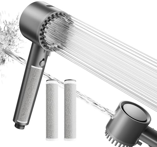 Cobbe Filter Shower Head with 3 Pack 2.0 Carbon Shower Filter, Hard Water High Pressure Shower Head with 20 Stage Filter, 4+1 Spray Mode Powerful Built-in Power Wash for Remove Chlorine, Grey