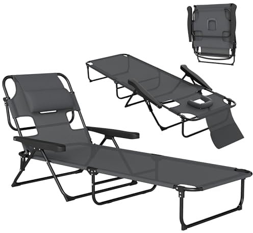 Outsunny Tumbona Plegable con Respaldo Ajustable 145x72x89 cm Gris Oscuro