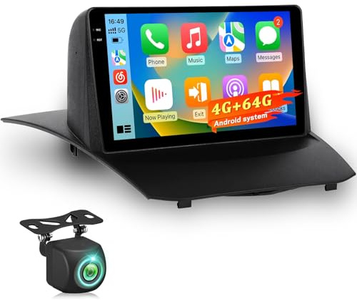 [4+64G] Radio Android para Ford Fiesta 2009-2017: 9 Pulgadas Pantalla Táctil HD Incell para Fiesta con Inalámbrica Carplay & Android Auto, 5G/WiFi, GPS, EQ, BT 5.0 + Cámara de Marcha Atrás