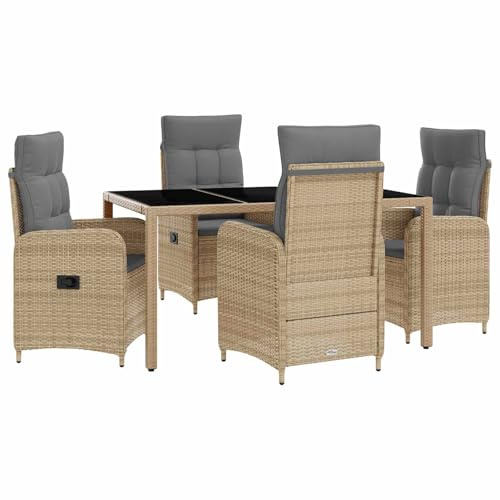 vidaXL Outdoortisch-Set 5 pcs Beige und Hellgrau 150 x 90 x 75 cm, Stilvolles, modernes Essset für draußen, wetterfest, perfekt für Partys im Garten, Balkon oder beim Essen im Freien