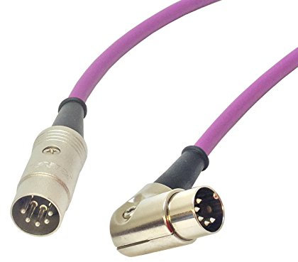Angled Midi Lead. Pedal Board Cord, Keyboard, Synth, Foot Switch Cable. 5 Pin Din (2m, Purple)