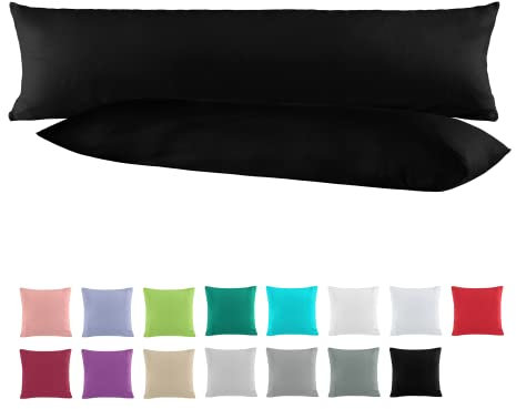 Doppelpack Baumwolle Renforcé Kissenbezug, Kissenbezüge, Kissenhüllen für Seitenschläferkissen 40x145 cm in 13 modernen Farben Schwarz