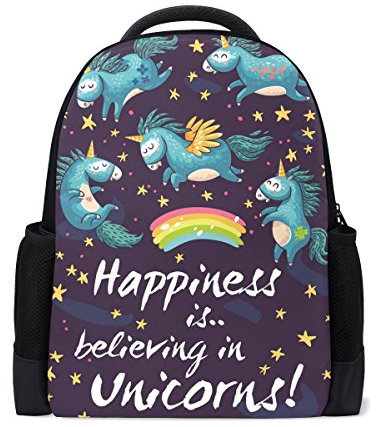 LIANCHENYI Happiness Rucksack mit blauen Einhörnern, lässiger Rucksack, Schultasche, Reiserucksack
