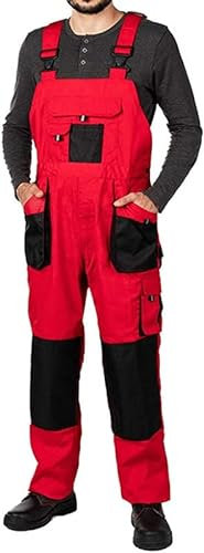 MAZALAT work wear Arbeitshosen männer, Arbeitslatzhose Herren mit Kniepolstertaschen, Größen S-XXXL, Latzhose herren, Arbeitshose Latzhose arbeits Latzhose Qualitat Rot 60