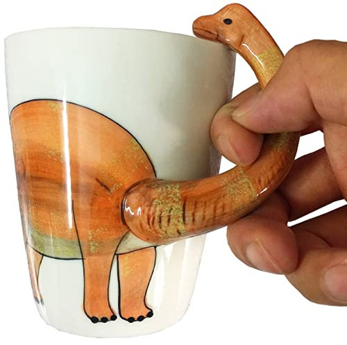 luckyse Dinosaur 3D Ceramic Mug, Long necked dragon Handle Novelty Animal Cup Gift for Christmas, Thanksgiving Day, Mother's Day, Father's Day (Dinosaur)
