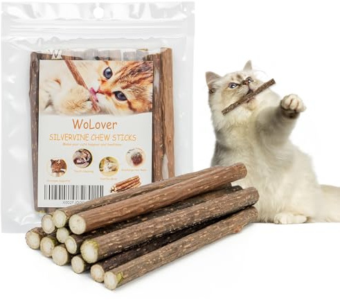 WoLover Natural Silvervine Sticks for Cats Catnip Sticks Matatabi Chew Sticks Teeth Molar Chew Toys for Cat Kitten Kitty