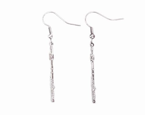 Miniblings Querflöte Ohrringe Hänger Instrument Flötistin Musik Orchester 35mm - Handmade Modeschmuck I Ohrhänger Ohrschmuck versilbert