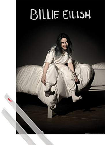 1art1 Billie Eilish Plakat | Bild (91x61 cm) When We All Fall Asleep Where Do We Go + EIN Paar Posterleisten, Transparent