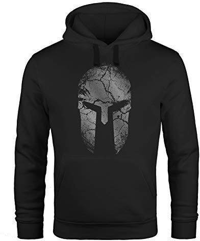 Neverless® Hoodie HerrenAufdruck Sparta Helm Spartan Warrior Print Kapuzen-Pullover Männer Fashion Streetstyle schwarz M