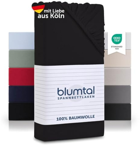 Blumtal® Basics Spannbettlaken 160x200cm Topper Jersey - Bettlaken 160x200cm aus 100% Baumwolle - Oeko-TEX zertifiziertes Spannbetttuch 160x200cm - Topper Spannbettlaken 160x200cm - Schwarz