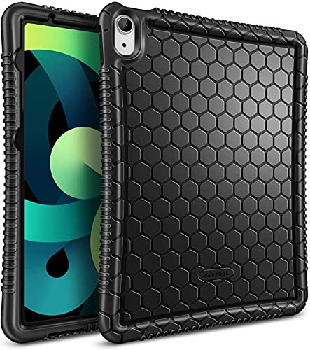 FINTIE Case for iPad Air 4th Generation 10.9 Inch 2020 - [Honey Comb Series] Lightweight Anti Slip Kids Friendly Shock Proof Soft Silicone Protective Cover, Black