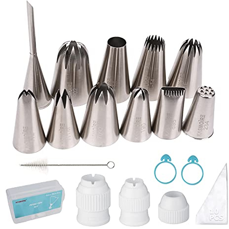 Kasmoire 11 Pcs Extra Large Piping Tip Set,Stainless Steel Cake Decorating Icing Tips Nozzles,Professional Pastry Tips for Cupcake, Cookie and Puff