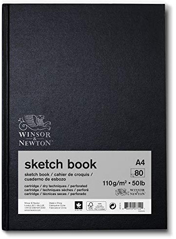 Winsor & Newton 6673015 Skizzenbuch mit 80 Blatt Skizzenpapier, 110 g/m², Hardcover gebunden mit Rückenleimung, mikroperforieten Blättern - DIN A4