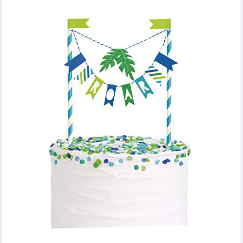 Vibrant Blue & Green Dinosaur Bunting Cake Topper (13cm x 23cm) - Unique & Adorable Dino Theme Decoration - Perfect for Kids Birthday Parties - 1 Pc