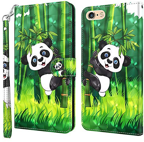 GLANDOTU Apple iPhone 7 Plus/6s Plus/6 Plus/8 Plus Case Flip Wallet PU Leather Cover with Magnetic Button Standing Funstion Full-Body Protective Phone Cases - Panda