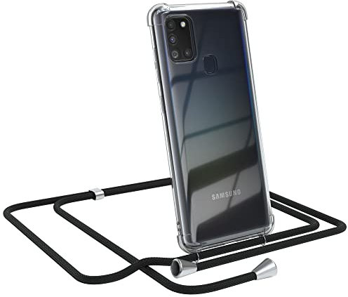 EAZY CASE Handykette kompatibel mit Samsung Galaxy A21s Handyhülle mit Umhängeband, Handykordel mit Schutzhülle, Silikonhülle, Hülle mit Band, Stylische Kette mit Hülle für Smartphone, Schwarz