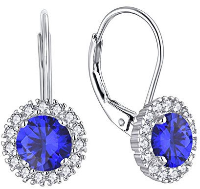JO WISDOM Damen Hängende Ohrringe Runde Silber 925 mit 3A Zirkonia September Geburtsstein Saphirfarbe Kristall,Schmuck für Frauen