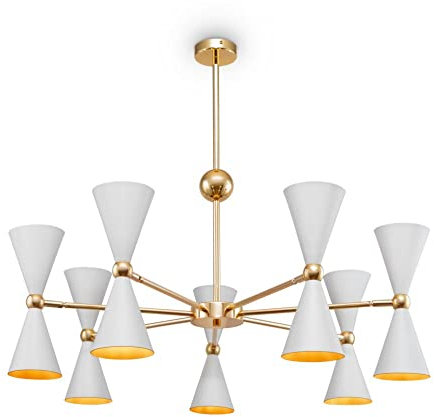 MAYTONI DECORATIVE LIGHTING Vesper Moderner Kronleuchter XL, 14-flammmig, Weiß und Gold, aus Metall Art Deco für Schlafzimmer, Esszimmer, Wohnzimmer, für 14 xE14 40W nicht inkl.
