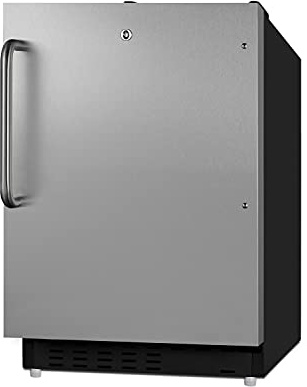 Summit Appliance ALRF49BSSTB Built-in Undercounter ADA Compliant Refrigerator-Freezer in Black, Stainless Steel Door, Towel Bar Handle, Manual Defrost, Front Lock, and Door Storage