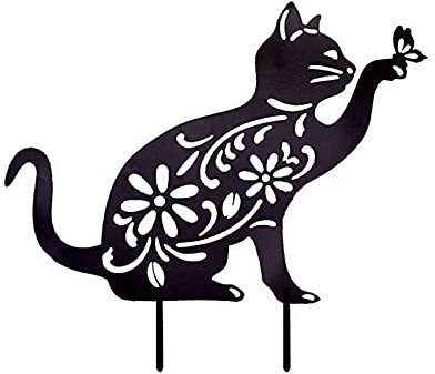 Nicoone Ornements de jardin en métal, statue en forme de chat en métal, décoration de jardin, piquet de jardin ornemental pour la décoration, Noir, 28*31cm