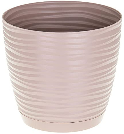 KORAD 3D Sahara Plant Pots with Matching Saucers. Decorative Planters with Drainage Holes for Indoor and Outdoor. Available in 7 Sizes and 8 Colours- (Taupe, Ø27 cm(10.63 inches)