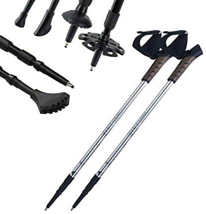 Alu Nordic Walking Teleskop Stöcke inkl. 12 Aufsätze Wanderstöcke Trekkingstock Aluminium Trekking Wander Gehstock (Silber)