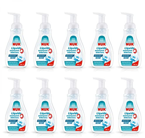 NUK Lot de 10 liquides vaisselle nettoyant spécial biberons et tétines avec flacon mousseur - 380ml