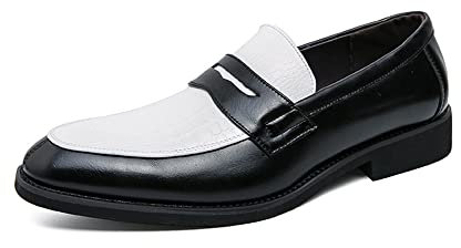 HuitJours Penny-Loafer für Herren, zweifarbig, zum Hineinschlüpfen, Freizeitschuhe, Bootsschuhe, Mokassins, A-black Weiß, 42.5 EU