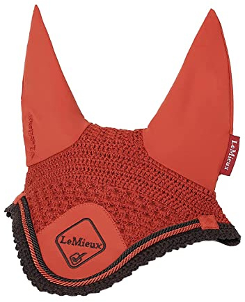 LeMieux Klassische Fliegenhaube in Sienna mit weichen Lycra-Ohren - engmaschig gestrickt Häkeln - bequeme Passform Reitmaske - Sport Pferdebekleidung - X-Large