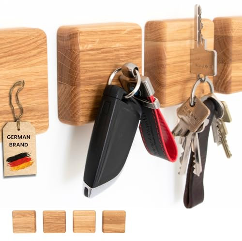 ASTREIN® | Magnetischer Schlüsselhalter | Messerhalter | Wandhalterung aus Holz | Eiche | Umzugsgeschenk | Selbstklebend (4er Set | Eiche)