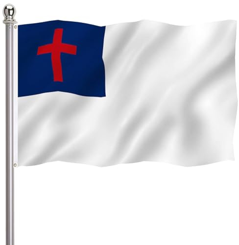 Christliche Jesus-Kreuz-Flagge, 7,6 x 12,7 cm, doppelseitig, 3-lagig, lebendige Farben, klares Muster, Verstärkung, Nähen, strapazierfähiges Polyester mit 2 Messingösen