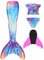 Pyjacos meerjungfrauenflosse mädchen Badeanzug - Meerjungfrau Flosse Bademode mit Bikini Set und Monoflosse Mermaid Tail, 4 Stück Set，4pinkseM2-140
