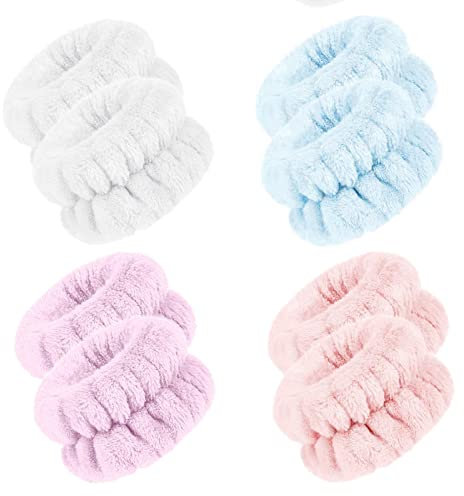 Joyan 4er-Pack Waschhandtuchbänder für Damen - Pink, Blau, Lila, Weiß - Einheitsgröße - Saugfähig - Für Gesicht, Yoga, Sport, Duschen, Laufen