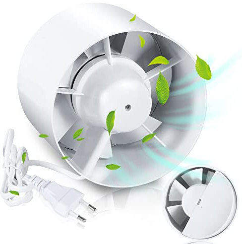 SWANEW Ventilateur tubulaire 100 mm avec clapet anti-retour et prise européenne, ventilateur d'extraction en ligne, 130 m³/h, pour salle de bain, serre