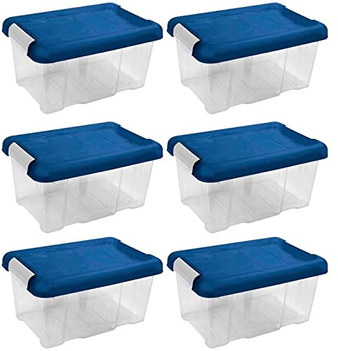 Acan Tradineur - Pack de 6 Cajas de ordenación de plástico - Nº 10 - Transparente con tapa azul - Modelo HG - Capacidad 5 litros - Dimensiones aprox.: 19 x 30 x 14,5 cm.