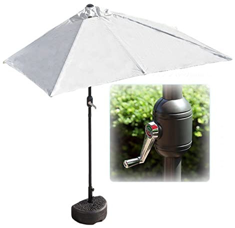 Sonnenschirm Balkon/Terasse Halbschirm, Handkurbel UV-Schutz 50+, Rechteckig 200 x 100 cm / 250 x 130 cm mit Halbrund Schirmständer(White+Base,250x130cm)