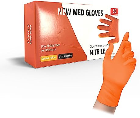 Gants en Nitrile Orange Sans Poussière Taille M– Hypoallergéniques, Certifiés CE – Idéals pour Mécanique, Industrie Alimentaire, Tatoueurs