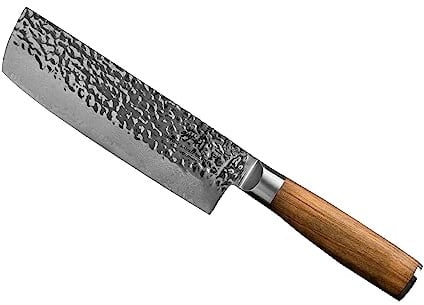 Sallys Nakiri Messer- aus rostfreiem Damaszener-Stahl - Griff aus hochwertigem Olivenholz, inkl. edler Holzbox zur sicheren Aufbewahrung, 67-lagigen VG-10-Damaskus-Stahl