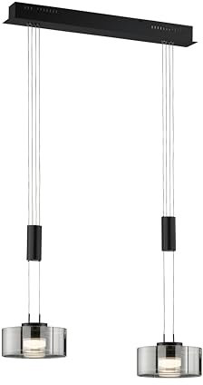 Fischer & Honsel Pendelleuchte, Lavin | sandschwarz/rauchfarben | L: 64 cm, B: 20 cm | Höhenverstellbar 100-160 cm | über Wanddimmer stufenlos dimmbar | 61095 | EEG: F